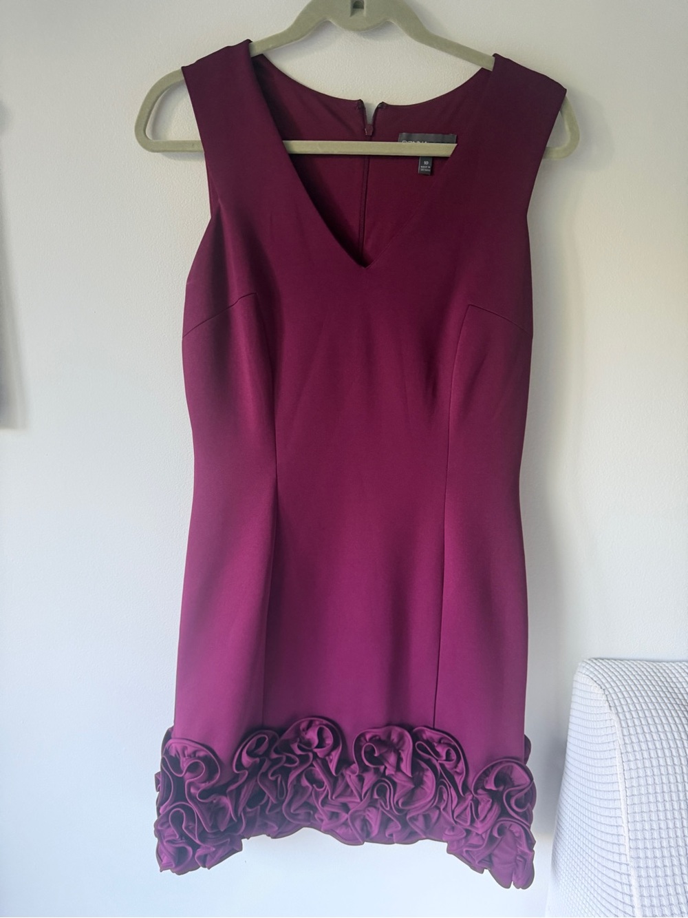 Donna Ricco Plum Sleeveless V-Neck Mini Dress with Rosette Hem